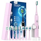 Elektrische Zahnbürste, Schallzahnbürste für Erwachsene und kinder, Electric Toothbrush mit 5 Modi, Reiseetui, 40000VPM und 8 Zahnbürstenköpfen, 60 Tage Akkulaufzeit, Timer (Rosarosa)
