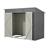 Jaxenor Gartenhaus Metall, 242×126×182cm, Garten Geräteschuppen Metall, Gartenschrank Wasserdicht für Outdoor Terrasse, Gerätehaus, Inkl Metallfundament (ohne Boden), Grau