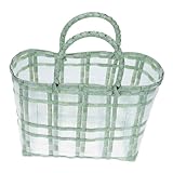 FUNNETOYU Handgewebte Transparente Einkaufstasche aus Leichte Korbtasche mit Stabilem Boden Flexible Retro Umhängetasche für Damen für Strand Supermarkt und Alltag Grün Klein