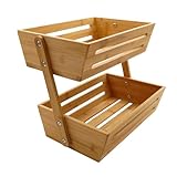 hausleben Obstkorb Brotkorb mit 2 Etagen | 34x22x28 cm | Natur | Bambus | Theke | Tisch | Universalkorb
