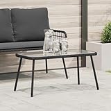 Youuihom Rechteckiger Couchtisch Schwarz 90x45x42 cm Moderner Glas Rattan Tisch Robuste Outdoor Möbel für Wohnzimmer Balkon und Garten