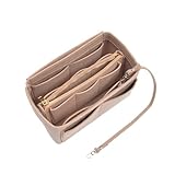 DKJAHSEK Taschenorganizer Multifunktionale Make-up-Aufbewahrungstasche mit großer Kapazität, Filzstoff-Innentasche, Reiseeinsatz, tragbare Tasche in Tasche, Kosmetiktasche(Khaki L)
