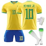 DALIAN Nr.10 Neymar JR 2022/2023 Fußballtrikot T-Shirts Set für Jugendliche und Erwachsene mit Hosen, Socken, Schienbeinschutz, Fußballveranstaltungen, Kleidung, Unterstützt Ihre Idol-Teams