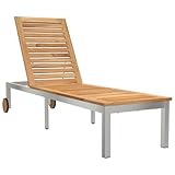 vidaXL Sonnenliege mit Rädern 207X58X35 cm Massivholz Teak und Edelstahl für Gärten Balkone Coole Gartenmöbel verstellbar Moderne Garten Patio Balkon Sonnenbaden
