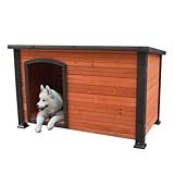 Wetterfeste Hundehütte aus Holz, Outdoor Hundehaus mit Grauer Umrandung, Naturholz Design