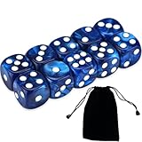 Yzmmxz 10 Stücke Würfel Blau, 16Mm W6 Würfel, Blau Schwarz, Würfel D6, for Playing Games Or Math Lessons