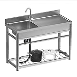 Edelstahl-Spülbecken für den Außenbereich, mit linker Plattform, professionelle Einzelbecken, Catering-Spüle für Bar, Küche, Restaurant und Garage