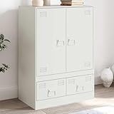 Highboard Weiß 67x39x95 cm Stahl Sideboard Schrank mit 4 Griffen Stauraum für Bürobedarf und Dokumente Stahlrahmen kaltgewalzt Elegante Aufbewahrungslösung Stabile