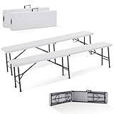 Arebos 2X Bierbank Faltbank Klappbar I Tragegriff | 183 x 28 x 43 cm Klappbank Camping Garten Party Bank Campingbank Bierzeltbank, Gartenbank, Sitzbank 2er Set | Weiß