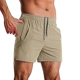 LOIJMK Herren-Sommermode, einfacher Strand, einfarbig, Sport, Fitness, Freizeithose mit -Shorts Hose Stoff Damen Sportlich (Khaki, XL)