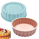 2 Stück Silikon Charlotte Kuchenpfanne,8 Zoll Non-Stick Runde Silikonformen für Käsekuchen Schokoladenkuchen Brownie Tart Pie Flan Brotbacken Pfannen Geburtstagsfeier DIY Backwerkzeug ( rosa+blau )
