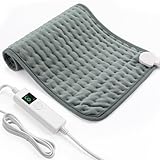 Heizkissen mit Abschaltautomatik, 30x60 cm Wärmekissen Elektrische mit 4-Stunden-Timer und 6 Heizstufen, Heating Pad mit Digitaler Fernbedienung, Waschmaschinenfest Heizkissen Rücken Grau
