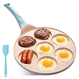 Behogan Pancake Pfanne mit 7 Tierpfannkuchen Löcher, Antihaft Pfannkuchenpfanne, Pancake Maker für Ceran Gas Elektro, Aluminium Pancake Crepe Pfanne, Spiegelei-Pfanne für Kinder, 26.5 cm(Blau)
