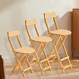 Faltbarer Barhocker aus Bambus mit Rückenlehne und Fußstütze, Rattan, hoher Küchenhocker für Frühstück, einfache Lagerung, Gelb, 60 cm, stilvoll und funktional