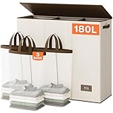 SOLEDI 180L Wäschekorb, Wäschesammler 3 fächer mit Deckel und 3 Wäschesack - Wäschesortierer Groß XXXL Für Badezimmer, Schlafzimmer, Wäschekammer, Kinderzimmer - 3 x 60L
