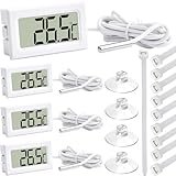 JYUDAUFU 4 Stück Mini Digital Hygrometer Thermometer mit wasserabweisender Sonde, Verlängerungskabel Aquarium-Thermometer, Celsius-Anzeige (℃) mit Saugnapf, Nylon-Kabelbinder