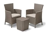 'Allibert by Keter' Balkonmöbel Set Iowa Balcony, cappuccino/sand, 3tlg., inkl. Sitzkissen, Kunststoff, flache Rattanoptik