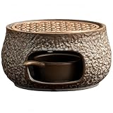 Vyloky Keramik Teewärmer mit Kerzenständer - Kerzenheizung für Teekanne, Kaffeekanne & Milch, Wellendesign, 3 Farben (11,3cm) für gemütliche Teestunden (Rostbraun)