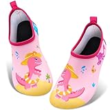 Wasserschuhe für Kinder, Strandschuhe, schnell trocknend, für Jungen, Schwimmen, leicht, weiches Netzgewebe, rutschfest, Barfuß, Aquaschuhe für Pool, Meer, Surfen, Tauchen, Rosa, Dinosaurier, 27/28.5