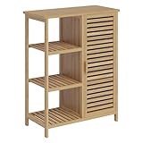 Bellamio Badschrank Newa mit 6 Ablagen, Badezimmerschrank schmal mit 1 Tür, Aufbewahrungsschrank Badezimmermöbel aus Bambus lackiert, Standregal Bambus Regal Maße 85x66x33 cm