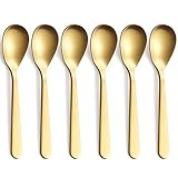 FULLYWARE Matt Gold Demitasse Espresso Löffel, Edelstahl Satin Finish Kaffeelöffel, Mini Teelöffel, Zuckerlöffel, 11,9 cm, 6 Stück