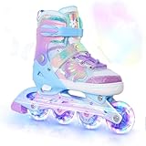 Nattork Kinder Inliner für Mädchen, 4 Größen Verstellbare Inline Skates, Schmetterling Inline Rollschuhe für Mädchen (Violett, 32-36 EU / 205-230 MM)