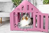 Pet World Design Hundehütte aus Holz, Hundekäfig Verschließbar, Tierhaus, Hundelaufstall, Hundehaus, Haustierbox, Hund, Katze, Indoor, Rosa