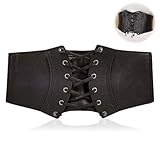 Peysaitr Damen Schwarz Korsett Gürtel, Breiter Schnürgürtel, Vintage Lace-up Elastische Taille Gürtel, Taille Gürtel Schnürkorsett, Faux Leder Korsett Gürtel, für Kleid Shirt Cosplay Kostüm
