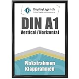 DisplayLager, Dänische Qualität - Klapprahmen mit 25mm Aluminium Profil, Entspiegelter Schutzscheibe, Befestigungsmaterial (Schwarz, A1)