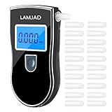 Alkoholtester, Professioneller Alkoholtester mit blauem Hintergrundbeleuchtung LCD-Bildschirm, Tragbarer Atemalkoholtester mit 20 Mundstücken für den persönlichen und professionellen Gebrauch(AT818)