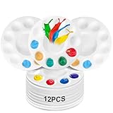 12 Stück Mischpalette, Kunststoffpaletten Runde 15.8 cm, Malpalette Aquarell,Mischpalette Acrylfarben Ölfarben mit 11 Mischfeldern für Aquarell Malen Kunst Malerei, Bastelarbeiten Weiß