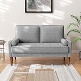 Sofa 2 Sitzer, Modernes 2er Sofa mit 2 Wurfkissen, Kleine Stoffcouch mit Armlehne, Mini Sofa für Wohnzimmer/Wohnung/Büro, Einfache Montage, Lichtgrau, 121 x 77 x 87CM