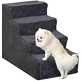PawHut Hundetreppe 4 Stufen 44 cm Hoch Haustiertreppe für Kleine Hunde Katzentreppe Hunderampe mit Waschbar Bezug Einstiegshilfe für Bett, Sofa, Couch Dunkelgrau
