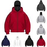 Generisch Kapuzenpullover Herren Der Kälteblocker Hoodie, Herren Zip Hoodie mit Kapuze und Sturmhaube, Oversized Hip Hop Sweatjacke mit Motorradmaske, Warmer Kapuzenpullover für Herbst & Winter
