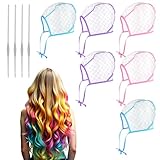 6 Stück Strähnchenhaube Haar Färben Set Einweg Highlight Kappen mit 4 Metallhäkeln Strähnenhaube mit Löchern Friseurwerkzeuge zum Haarfärben im Salon Haare Färben Haube (Blau, Lila, Rosa)