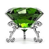 LOTOWELZON 60mm Diamant Glas, Briefbeschwerer mit Versilbertem Blumenständer Klar Funkelnden Kristall Stein für Hochzeitsbevorzugung Dekorationen (Grün)