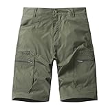 Herren Bermuda mit Taschen Cargo Kurze Hosen Sommer Shorts Einfache Bequeme Loose Fit für Outdoor Reisen Tägliche Verwendung Leichte Shorts Vintage Elastische Taille Casual Mode, U Militärgrün, 28