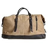 ZIHDKE Tragbare Reisetaschen Canvas mit Leder Weekend Tote Bag Reisetaschen Handgepäck for Männer Große Kapazität Duffle Bag(Khaki)