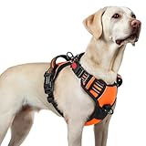 rabbitgoo Hundegeschirr Grosse Hunde, Verstellbare Geschirr Hund ohne Zug & Würgen, Anti Zug hundegeschirr mit Griff, weich Gepolsterte Reflektierende Brustgeschirr, Orange L