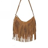FakeFace Modische Damen Franse Tasche Schultertasche Umhängetasche Mattiert Kuriertasche Einkaufstasche Cross Body Bag (Kaffee)