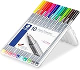 STAEDTLER Fineliner triplus, superfeine, metallgefasste Spitze, Linienbreite ca. 0.3 mm, dreikant, hohe Qualität, Set mit 10 brillanten Farben in der aufstellbaren STAEDTLER-Box, 334 SB10