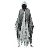 Halloween Geister Kostüm Erwachsene Gruselige Halloween Umhang mit Kapuze Geist Cape Outfit Geist Kostüme Halloween-Kostüm für Herren Damen Frauen Partner (Grau)