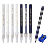 Neerow 8 Stück Schneiderkreide, 8,8 cm Schneiderkreidestift mit Bleistiftspitzer, Nähkreide Stoffkreide mit Stiftkappe, Nähen Bleistift für Schneiderei Nähen Notizen Basteln (Weiß, Blau)