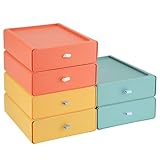 RETON 6 Stück Aufbewahrungsbox mit Schubladen, Stapelbare Schubladenbox, Schreibtisch Organizer Schubladen, Desk Organizer Box für Zimmer, Büro, Badezimmer (3 Farben)