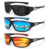 Hifot Sonnenbrille Sportbrille Fahrradbrille 3 Stück, Sonnenbrille Herren Polarisiert, Sonnen Brille Laufbrille zum Radfahren Angeln Fahren