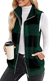 Adigau Damen Weste Fleece mit Reissverschluss Taschen Stehkragen Fleeceweste Ärmellos Jacke für Frauen Anzugweste Softshell Weste für Arbeit Abhängen Outdoor Grün M