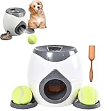 Automatischer Hundeballwerfer – interaktiver Hunde-Tennisballwerfer, Apportierspielzeug mit flachem Futtertablett für kleine und mittelgroße Hunde, inklusive 2 Tennisbälle, Mini-Wurfbälle, Dunkelgrau