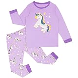 Hoseay Mädchen Schlafanzug Kinder Baumwolle Langarm Einhorn Oberteile und Hosen Pyjama Set Weich 2-Teiler Nachtwäsche Kinder Freizeitkleidung Hausanzug kinderkleidung 3-4 Jahre Gr.98-104, Lila