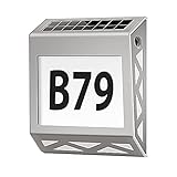 YOHAYO Solar Beleuchtete Hausnummer 8 LEDs Solar Hausnummer mit Dämmerungsschalter aus Edelstahl 3 Beleuchtungsmodi IP54 Wasserdicht Außen mit Nummern 0-9 & Buchstaben A-Z