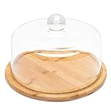 Lurrose Glasglocke Glashaube Kuchenglocke Käseglocke mit Holz Unterteller Käseplatte Haube Servierplatte Glas- Platte Käse- Brett Tortenplatte Kuchen Abdeckung für Küche Party Outdoor